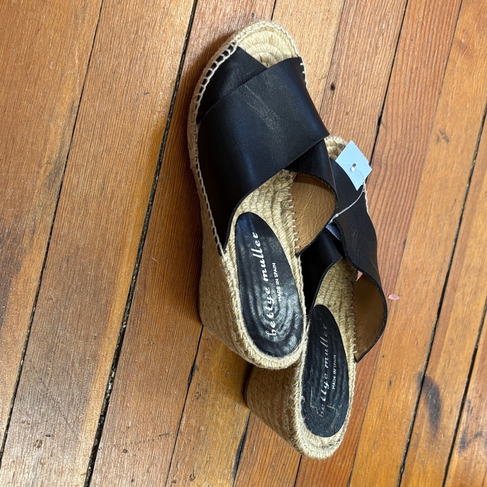 Aetrex Black Espadrille Wedge Sandals